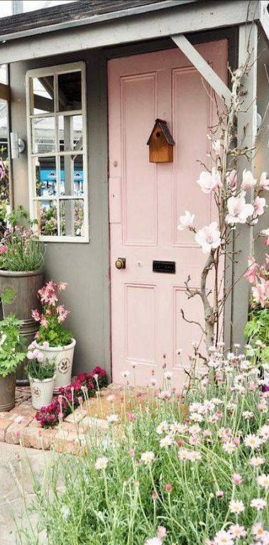 Cute Garden Shed, Garden Shed Design, Shed Design Ideas, Ideas For Backyard, Cute Garden, Shed Colours, Shed Doors, Pink Door, Backyard Sheds