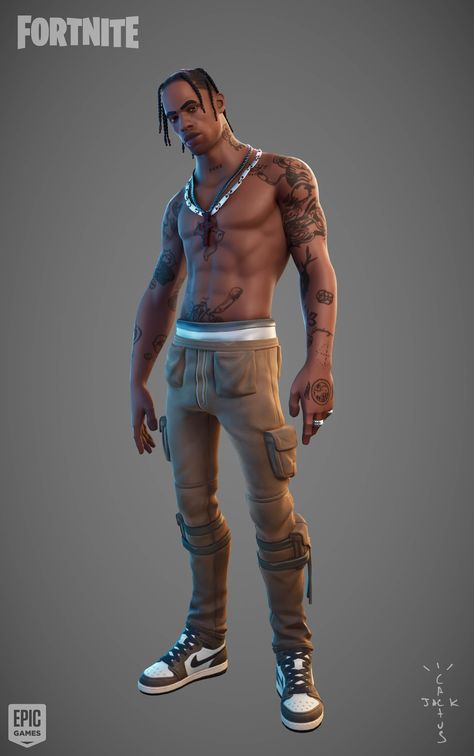 ArtStation - Fortnite 2020, Jarad Vincent Travis Scott Fortnite Skin, Best Fortnite Skins, Fortnite Travis Scott, Goku Skin, Spider Gwen Comics, Travis Scot, Fortnite Character, Groot Rocket, Gaming Profile Pictures