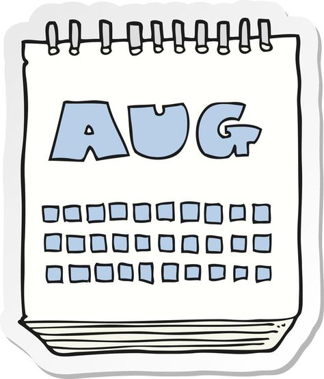 sticker of a cartoon calendar showing month of august Calendar Cartoon, Calendar Clipart, Boy Background, Baby Boy Background, Candy Icon, August Month, Month Of August, Retro Illustration, A Cartoon