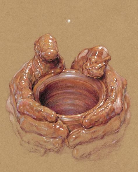 Potters Hands Painting, Wanjin Gim, Pottery Hands, Potter Hands, Pottery Drawing, متحف فني, The Potter's Hand, Drawing Photo, Prophetic Art