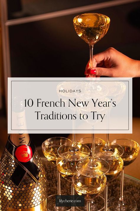 french new years traditions French New Years Eve Dinner, New Year Eve Traditions, Romantic New Years Eve At Home, New Year’s Eve Traditions, French Entertaining, Mistletoe Photo, French Christmas Desserts, Nye Traditions, French Christmas Traditions