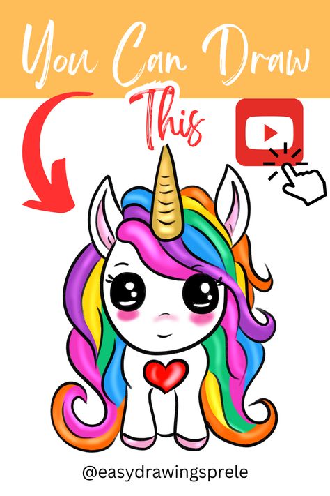 Create a step-by-step tutorial to draw an adorable unicorn. Follow along as we guide you through each simple step, starting from drawing the basic shapes to adding the final details. This tutorial is perfect for beginners and will result in a cute and vibrant unicorn drawing that you can be proud of. Get your pencils ready and let's begin the journey of creating a cute unicorn! #unicorn #drawingtutorial #stepbystep #easydrawing How To Draw A Unicorn Step By Step, How To Draw A Unicorn Easy Kids, Unicorn Drawing Cute, How To Draw A Unicorn, Drawing Of Unicorn, Unicorn Drawing For Kids, Unicorn Drawing Easy, Cute Unicorn Drawing