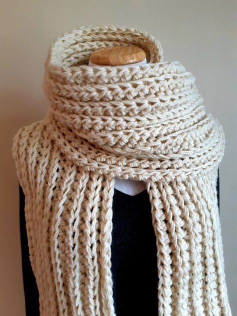 Knit Look Crochet Scarf Pattern, Ribbed Crochet Scarf Pattern Free, Crochet Scarf Pattern Free Super Bulky, Thick Scarf Crochet Pattern, Cozy Crochet Scarf Pattern, Crochet Scarf Pattern Size 5 Yarn, Super Chunky Scarf Crochet Pattern, Scarf And Beanie Crochet Pattern, Ladies Scarf Crochet Pattern