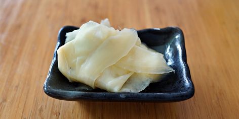 How to Make Sushi Ginger - Great British Chefs Sushi Ginger, Dessert Sushi, Japanese Ginger, Make Sushi, Oyster Recipes, Great British Chefs, Ginger Slice, Pickled Ginger, Homemade Sushi