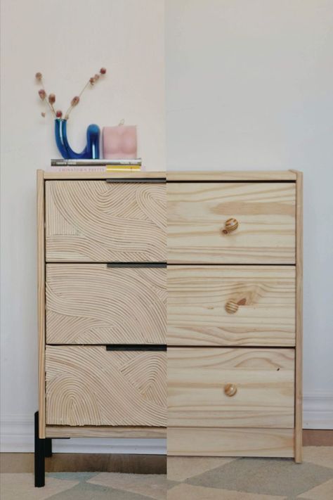 Pine dresser with black drawer pulls and legs Ikea Dresser Makeover, Ikea Furniture Makeover, Ikea Rast Hack, Ikea Makeover, Diy Hack, Ikea Decor, Diy Nightstand, Ikea Furniture Hacks, Diy Ikea