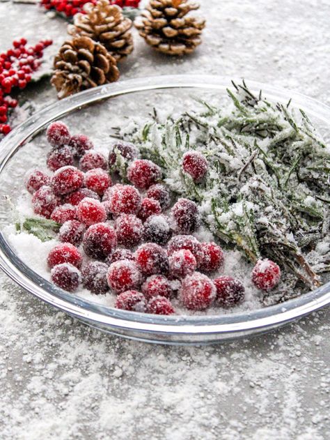 Sugared Berries How To Make, How To Sugar Rosemary, Sugared Rosemary And Cranberries, Salty Christmas Food, Cheesecake With Sugared Cranberries, How To Sugar Cranberries, How To Candy Cranberries, How To Make Sugared Cranberries, Sugared Fruit How To Make