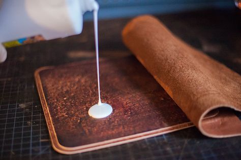 Make This: A DIY Sophisticated Leather Mouse Pad for Your Office - ManMade DIY Diy Mouse Pad, Diy Leather Working, Leather Working Projects, Professional Man, Leather Glue, Leather Working Tools, Leather Scrap, Leather Mouse, Best Glue