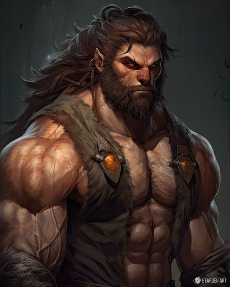 Werebear Art Character Design, D&d Shifter, Eberron Shifter, Orc Male Character Design, Shifter Barbarian, Buff Wizard, Dnd Barbarian Male, Barbarian Character Art, Shifter Dnd Male