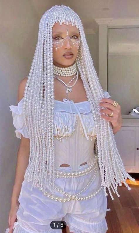 Bead Hair, Glam Hair, Hair Beads, White Beads, Braided Hairstyles, Braids, Hairstyles, Hair Styles, Halloween