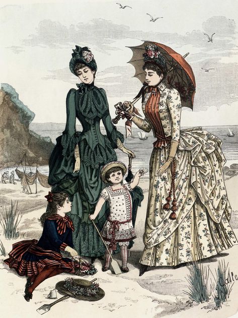 Fashion Plate - Freja Magazine - 1885 1889 Fashion, 1901 Fashion, 1880 Fashion, Sweden Fashion, Victorian Era Fashion, 1880s Fashion, Swedish Fashion, Victorian Costume, Sea Side