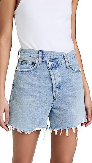 AGOLDE Women's Crisscross Jean Shorts at Amazon Women’s Clothing store Criss Cross Jeans, Summer Jean Shorts, Cross Jeans, Sewing School, Tank Bodysuit, Denim Chic, Stylish Blouse, Denim Shorts Women, Denim Design