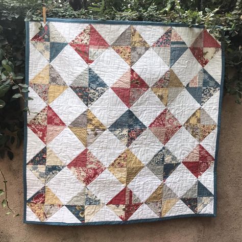 French Country Quilt, Low Volume Quilt, French Country Blue, Country Quilt, Country Quilts, Toddler Quilt, Country Blue, My Nephew, Half Square Triangles