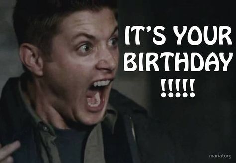 Happy Birthday Card with Dean Winchester ... lol ^_^ #Dean #Supernatural Yellow Fever #birthday meme Dean Winchester Birthday, Supernatural Happy Birthday, Happy Birthday Dean, Supernatural Birthday, Supernatural Party, Funny Happy Birthday Meme, Happy Birthday Meme, Happy Birthday Funny, Supernatural Memes