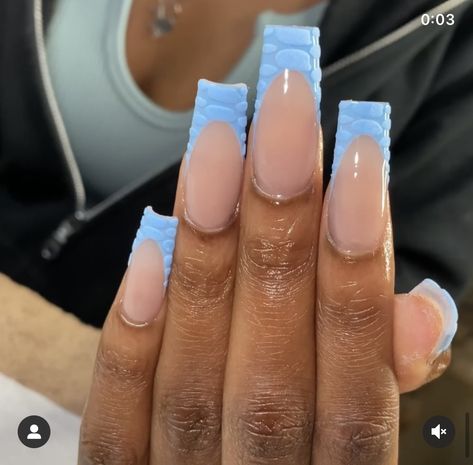 Light Blue Croc Nails, Baby Blue French Tip Nails, Light Blue French Tip Nails, Blue French Tip, Acrylic Nail Set, Ombre Acrylic Nails, Work Nails, Glow Nails, Short Square Acrylic Nails