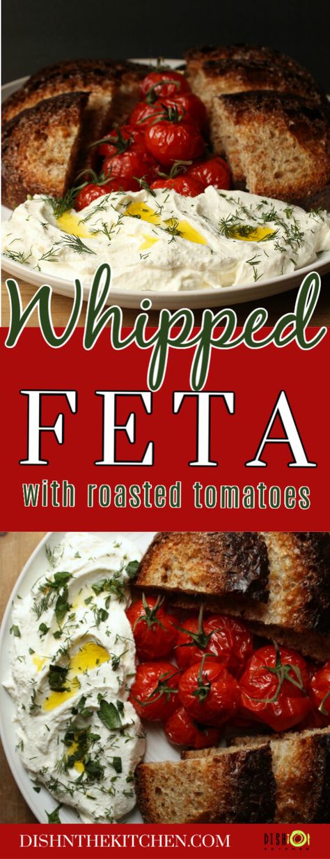 This Homemade Creamy Whipped Feta is dreamy and delicious with a salty kick accented by bright notes of lemon zest. It's quick to whip up and delicious with roasted tomatoes on bread or crackers. #feta #whippedfeta #appetizer #cheese Ricotta Dip Recipes, Whipped Ricotta Dip, Grain Crackers, Ricotta Dip, Whipped Ricotta, Healthy Appetizer Recipes, Tomato Dip, Whipped Feta, Italian Appetizers