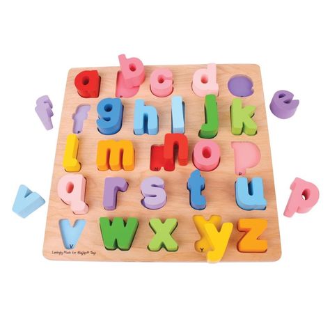 Little ones needn't be daunted by the alphabet with this fun and absorbing puzzle. Each carefully crafted individual letter is color coded with its base slot. Helps develop matching, recall and recognition skills from an early age. Made from quality responsibly sourced materials, Bigjigs Toys conform to current U.S. safety standards. Ages 18 months and up. Includes 26 puzzle pieces. Lowe's Chunky Alphabet Puzzle, Lowercase | BJTBB106 Puzzle Logo, Alphabet Puzzle, Montessori Educational Toys, Alphabet Puzzles, Jigsaw Puzzles For Kids, Puzzles For Toddlers, Diy Toddler, Organization Kids, Learning The Alphabet