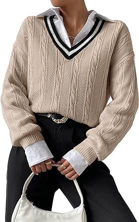 #countryclub #golf #preppy Outfit Chic, Cable Knit Jumper, Drop Shoulder Sweaters, Loose Sweater, Knitted Pullover Sweaters, Knit Jumper, Outfits Casuales, Knitted Pullover, Pullover Sweater