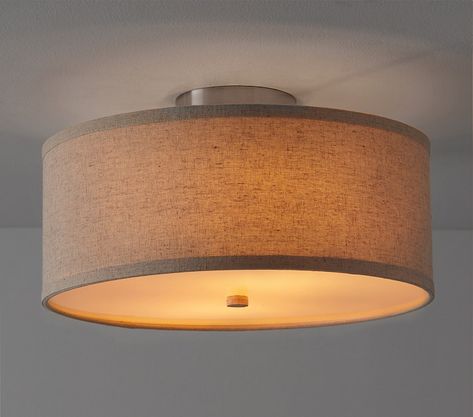 Inspired by Midcentury modern design, our drum flushmount is a classic addition to their space. Nursery Chandelier, Kids Ceiling, Interactive Lighting, Playroom Furniture, Lighting Guide, Pottery Barn Teen, Linen Shades, Mid Century Modern Design, Decor Lighting