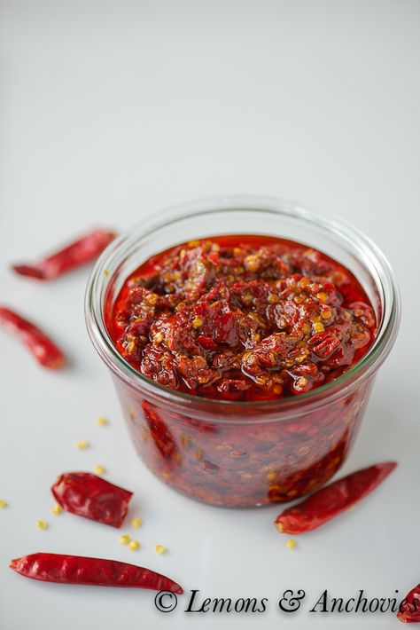 Chinese Chili Sauce Oil Recipe | Lemons + Anchovies Chinese Chili Sauce, Chinese Chili, Asian Sauce, Desserts Vegan, Chilli Sauce, Homemade Sauce, Asian Cooking, Anchovies, Asian Dishes