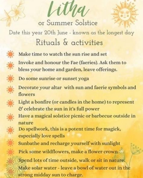 Summer Solstice Altar, Summer Solstice Date, Litha Ideas, Witchy Holidays, Witch Practice, Litha Ritual, Wicca Holidays, Summer Solstice Ritual, Summer Solstice Party