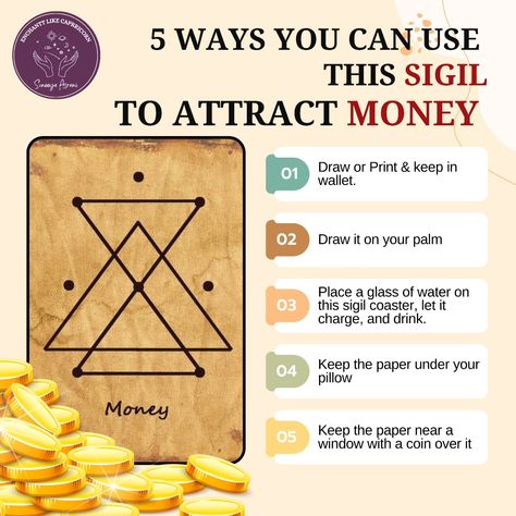 ✨ Unlock the Magic of Sigils to Attract Abundance! ✨ Sigils are powerful symbols infused with your intentions, designed to manifest your desires 🌟. Want to draw financial prosperity? 💰 Here’s how to use sigils for attracting money: 1️⃣ Design Your Money Sigil: Create a unique symbol representing your financial goals. Think "wealth," "abundance," or "security" 💵🖌️. 2️⃣ Charge It with Energy: Meditate, visualize your desires, or even chant while focusing on your sigil ✨🧘‍♀️. 3️⃣ Place It St... Sigil To Attract Money, Symbol To Attract Money, Sigil Magic Money, Wealth Sigil, Sigil For Money, Attracting Money, Money Spells That Work, Powerful Symbols, Financial Prosperity