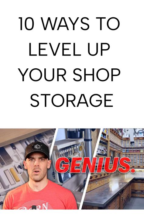 10 ways to level up your shop storage; reaction of a surprised man with a well-organized workshop. Dremel Storage Ideas, Work Shop Organization Ideas Diy, Wood Shop Organization, Mechanics Shop Organization, Organizing Workshop, Shop Organization Ideas, Woodworking Workshop Layout, Medical Carts, Woodworking Hacks