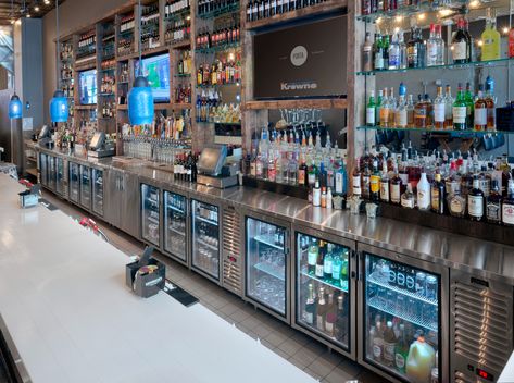 Back Bar Refrigeration 101:The Cold Hard Truth | KROWNE Metal Corp. Under Bar Counter Ideas, Bar Counter Ideas, Aluminum Screen Doors, Door Alternatives, Counter Ideas, Pass Through Window, Bistro Design, Cold Hard Truth, Window Bars