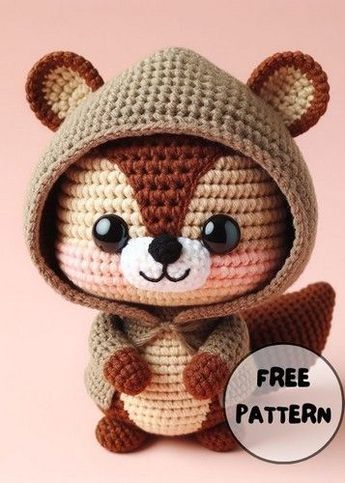 Crochet Chipmunk In Hoodie Amigurumi Free Pattern Crochet Amigurumi Hat, Free Pattern Crochet Animals, Crochet Chipmunk, Crochet Cute Animals, Doll Amigurumi Free Pattern, Crochet Toys Free Patterns, Crochet Toys Free, Crochet Animals Free Patterns, Crochet Amigurumi Free Patterns