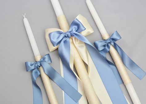 Lambathes for Boys - Greek Orthodox Baptism Candles | Dahlia – Dahlia Weddings and Baptisms Orthodox Baptism Candle, Greek Orthodox Baptism, Boy Candle, Candle Girl, Godchild Gift, Hand Dipped Candles, Miscellaneous Gifts, Christmas Candle Decorations, Baptism Candle