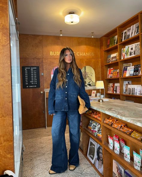 NEW IN FOR YOU 🍒 @bellastovey in our Tall Dark Indigo Wash Front Pocket Detail Boxy Denim Jacket & Tall Dark Indigo Wash Mid Rise Wide Leg Jeans ☁️ Shop via the link in our bio 🔗 Deeper Well Tour Outfit, Wide Leg Dark Jeans Outfit, Dark Jeans Outfit Fall, Wide Leg Dark Jeans, Dark Jeans Outfit, Boxy Denim Jacket, Wide Leg Jeans Outfit, Jeans Outfit Fall, Dark Denim Jeans