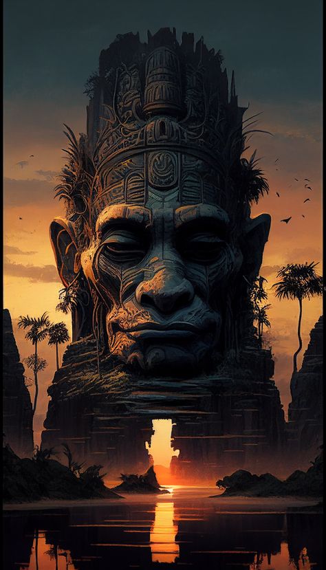 immerse yourself in a timeless realm where ancient civilizations meet dystopian futures, as columns, totems, and enigmatic creatures mingle in this lush tropical setting. #jungle #temple #tropical #dystopian #posteridea #cambodia #artwork #design #poster #art #artist #asia #originalartwork #illustration #ancient #postapocalyptic #columns #totems #rhads #bryanhitch #shangdynasty #dogon #maxrive #brentcotton Jungle Temple Tattoo, Ancient Temple Fantasy Art, Temple In Jungle, Temple Fusion, Dogon Art, Mayan Temple, Jungle Temple, Skeleton Artwork, Masonic Art