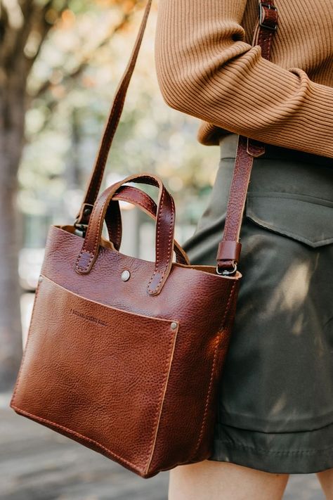 Mustard Shirt Outfit, Thanksgiving Dinner Outfit Ideas, Heels Outfit Ideas, Fall Purses, Leather Goods Handmade, Mustard Shirt, Handmade Tote Bags, Handmade Leather Bags, Portland Leather Goods