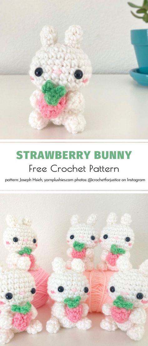 Are you familiar with Crochet for Justice? You should certainly go check out their Instagram feed and get informed about their admirable mission! This crochet pattern for sweet little bunny will bring the world so much joy this season. #amigurumi #easter #freecrochetpattern #crochetpattern #crochetbunny Crochet Strawberry, Confection Au Crochet, Crochet Bunny Pattern, Easter Crochet Patterns, Crochet Animals Free Patterns, Crochet Design Pattern, Kawaii Crochet, Beginner Crochet Projects, Crochet Amigurumi Free Patterns