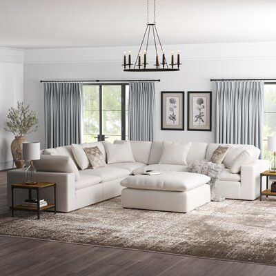 White Sectional, Velvet Sectional, Sectional With Ottoman, Upholstered Sectional, Corner Sectional, Livingroom Layout, Living Room Sectional, Beachcrest Home, Modular Sectional