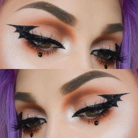 Bat Eyeliner, Halloween Eyeliner, Bat Makeup, Eyeliner Trends, Maquillage Halloween Simple, Beautiful Halloween Makeup, Makeup Clown, Halloweenský Makeup, Halloween Make-up Looks