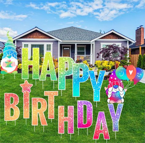 PRICES MAY VARY. Our HAPPY BIRTHDAY sign is special décor for birthday party. It'll give your friend or family a BIG surprise. They won't forget this special birthday with all the wishes from you and neighbours. COLORFUL DESIGN:Each set includes 15 pieces of colorful happy birthday yard sign，13 pieces large Letter and 2 pieces Gnome HIGH QUALITY MATERIAL:These outdoor yard decorations are made of 5mm PP corrugated plastic board,no-toxic,lightweight,long-lasting use and reusable,can be used outdo Happy Birthday Yard Signs, Happy Birthday Sign, Birthday Yard Signs, Mario Birthday Party, Happy Birthday Signs, Outdoor Birthday, Mario Birthday, Pokemon Birthday, Lawn Sign