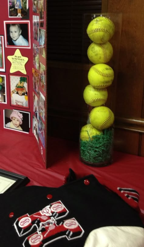 images of softball party | Softball grad party ideas | softball Senior Night Table Ideas, Night Table Ideas, Senior Night Table, Softball Senior Night, Party Decorations Centerpieces, Softball Banquet, Softball Birthday Parties, Ideas For Pictures, Softball Decorations