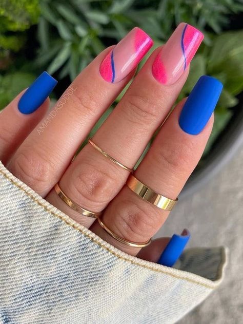 Royal Blue Nail Polish, Royal Blue Nails Designs, Diy Bts, Royal Blue Nails, Pink Manicure, Hot Pink Nails, Manicure Inspiration, Blue Acrylic Nails, Nails Now