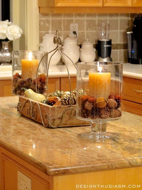 6 easy ways to ADD FALL WARMTH TO YOUR KITCHEN. Super simple tips to update for the season and lift your mood. | Designthusiasm.com #homedecor #frenchcountry Fall Room Decor, Fall Kitchen Decor, Kitchen Island Decor, Kitchen Counter Decor, Counter Decor, Fall Thanksgiving Decor, Fall Deco, Autumn Decorating, Island Decor