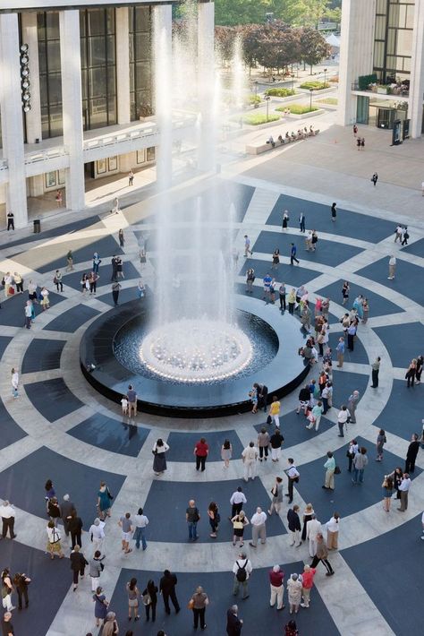 Gallery of Lincoln Center’s Josie Robertson Plaza Goes Green for the Summer - 2 Water Theatre, Entrance Plaza, Fountain Plaza, Waterscape Design, Dancing Fountain, Landscape Plaza, Contemporary Water Feature, Landscaping With Fountains, Water Wall Fountain