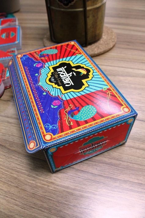 Retro Food Box- Indian Lorry Painting on Behance Biryani Packing Ideas, Indian Snacks Packaging Design, Biryani Packaging Ideas, Retro Box Design, Desi Packaging, Indian Food Packaging Design, Holi Packaging, Desi Branding, Indian Food Packaging