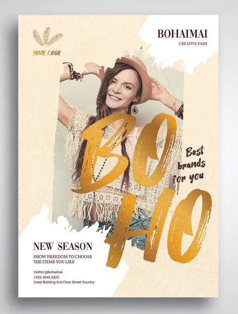 Boho Fashion Flyer Template PSD Fashion Flyer Design, Fashion Flyer, Boho Poster, Flyer Design Templates, Boho Print, Print Ads, Best Brand, Tucson, Flyer Template