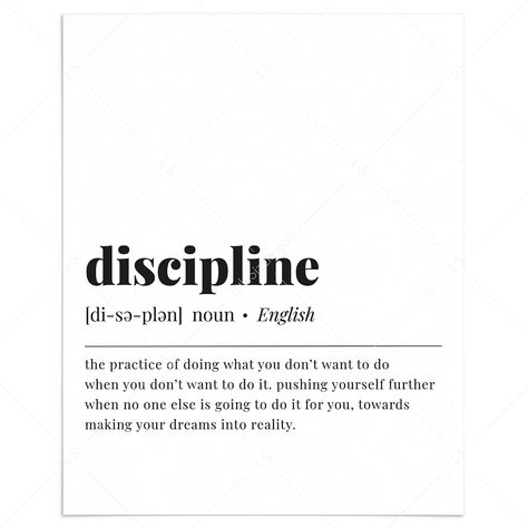 Discipline Definition Print Instant Download by LittleSizzle Hustle Definition, Valentines Day Text, San Valentine, Definition Quotes, Valentine's Decor, Self Esteem Issues, Unique Words Definitions, Introvert Humor, Definition Of Love