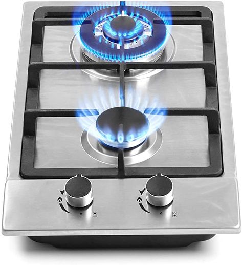 Amazon.com: 12" Gas Cooktops, 2 Burner Drop-in Propane/Natural Gas Cooker, 12 Inch Stainless Steel Gas Stove Top Dual Fuel Easy to Clean (12Wx20L): Appliances Stainless Steel Gas Stove, Cook Top Stove, Outdoor Cooking Area, Gas Stove Top, Iron Grate, Gas Cooker, Gas Hob, Gas Cooktop, Cooktops