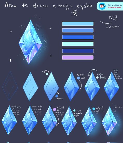 How To Shade Crystals Digital, Drawing Crystals Tutorials, Crystal Digital Art Tutorial, Coloring Crystals Tutorial, How To Shade Crystals, Crystal Tutorial Digital, Crystal Art Tutorial, Crystal Coloring Tutorial, Crystal Reference Drawing