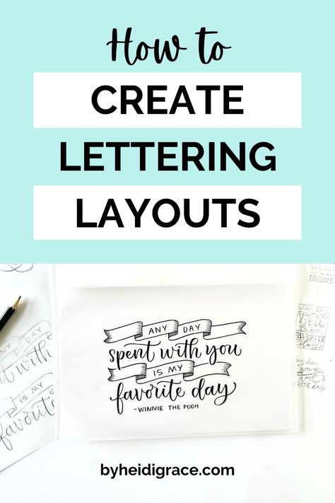 Learn how to create lettering layouts with a step by step process so that you can design your own lettering compositions from the first sketch to a final piece. Hand lettering | modern calligraphy | lettering designs Quotes Fonts Design, How To Typography Tutorials, Hand Lettering Examples, Hand Lettering Projects, Hand Lettering Composition, Hand Lettering Layouts, Lettering Composition Ideas, Calligraphy Quotes Doodles Colorful, Calligraphy Quotes Doodles Hand Drawn