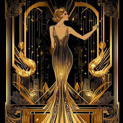 ### **Printable Digital Artwork  Elevate your space with the elegance of the roaring '20s through this stunning Art Deco digital wall art. Featuring a glamorous woman in a shimmering golden gown, this artwork captures the essence of vintage luxury and sophistication. Perfect for lovers of timeless beauty and bold designs, this high-resolution print adds a touch of class to any room. ### **Included files ### With this purchase, you will receive 1 𝐉𝐏𝐆 𝐟𝐢𝐥𝐞 in 𝐇𝐢𝐠𝐡 𝐑𝐞𝐬𝐨𝐥𝐮𝐭𝐢𝐨𝐧 ( Vintage Art Deco Posters, 1920s Wall Art, 1930s Art Deco Posters, Art Deco Oil Painting, Art Deco Bar Interior, Art Deco Store Design, Art Deco Set Design, 1920s Art Deco Aesthetic, 1920s Art Deco Bedroom