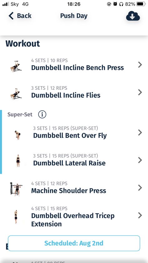 Pull Day Warm Up, Push Day Warm Up, Pull Superset Workout, Push Pull Exercise List, Workout To Be Able To Do A Pull Up, Push Day Workout, Overhead Tricep Extension, Push Workout, Push Day