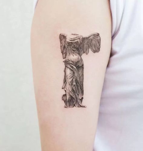 Victory Tattoo, Nike Tattoo, Japanese Statue, Love Statue, Winged Victory, Statue Tattoo, Inspiration Tattoos, Mythology Tattoos, Greek Tattoos