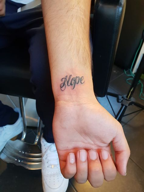 Wrist tattoo #hope #tattoos #mentattoos Hope Tattoos, Wrist Tattoo, Wrist Tattoos, Tattoos For Guys, Tattoo Quotes, Tattoos